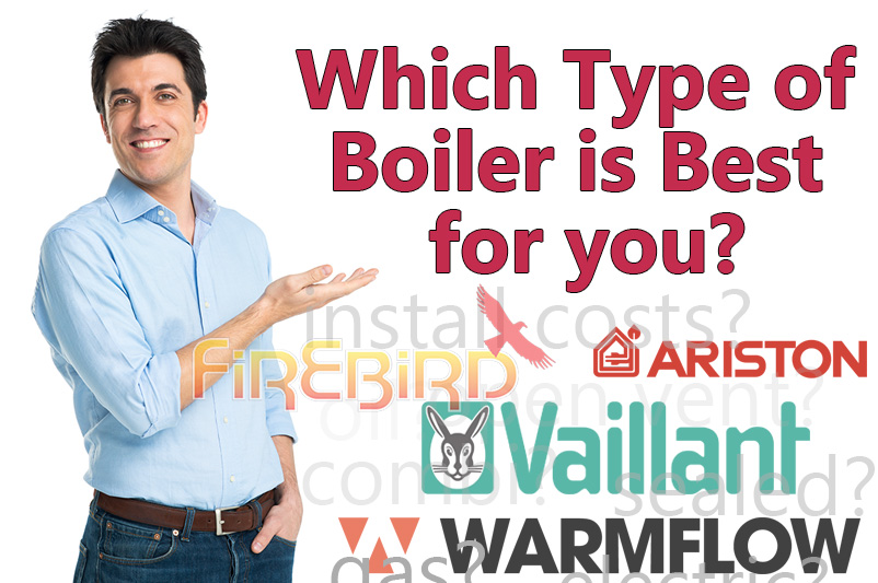 an image showing a word cloud and a collection of boiler manufacturer logos as part of the which type of boiler is best for you article by heat and plumb