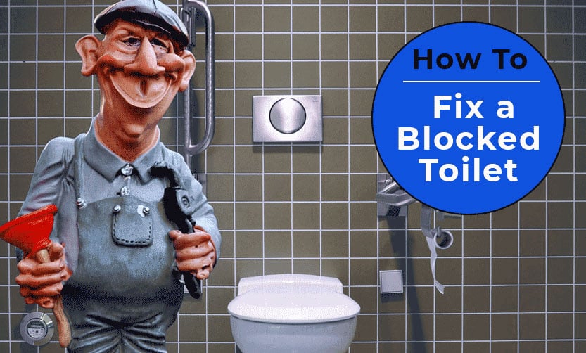 An image showing a cartoon plumber with a plunger for the blog post how to fix a blocked toilet by heatandplumb.com