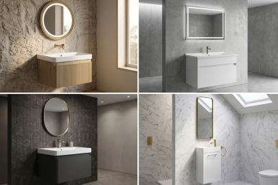 An image depicting 4 bathroom scenes with floating wall hung vanity units | Article Image