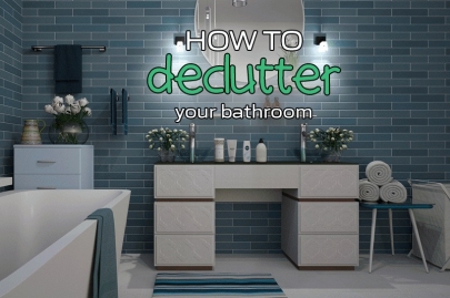 an image showing a tidy bathroom as part of the blog post by heatandplumb.com titled How to Declutter your Bathrooms | Article Image