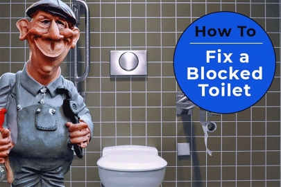 An image showing a cartoon plumber with a plunger for the blog post how to fix a blocked toilet by heatandplumb.com | Article Image