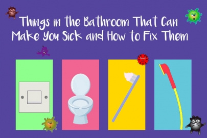 A image for the blog post Things in the Bathroom That Can Make You Sick and How to Fix Them showing a selection of bathroom items that can harbour germs and bacteria  | Article Image