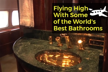 An image from Donald Trumps plane showing a golden sink. As shown in Flying High In Some of the worlds best bathrooms by heat and plumb