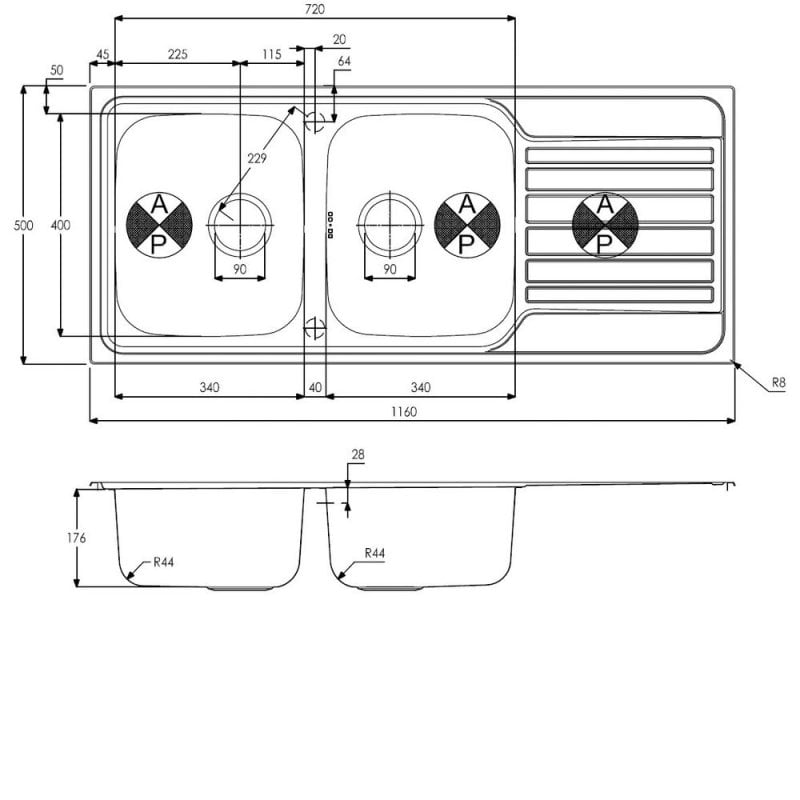 Abode Connekt 2.0 Bowl Inset Kitchen Sink 1160mm L x 500mm W - Stainless Steel