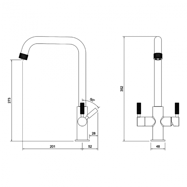 Abode Industria 3 IN 1 Monobloc Kitchen Sink Mixer Tap - Matt Black/Antique Brass