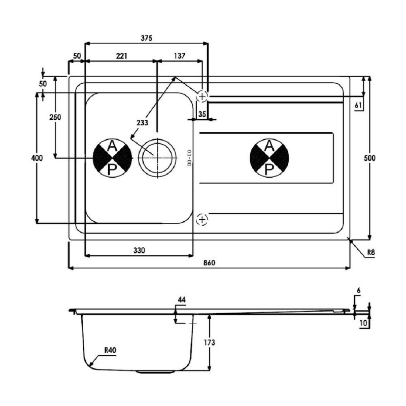 Abode Ixis Compact 1.0 Bowl Inset Kitchen Sink 860mm L x 500mm W - Stainless Steel
