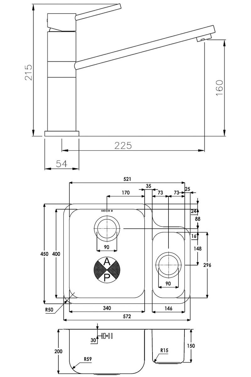 Abode Matrix 1.5 LH Bowl Kitchen Sink with Specto Sink Tap 572mm L x 450mm W - Stainless Steel