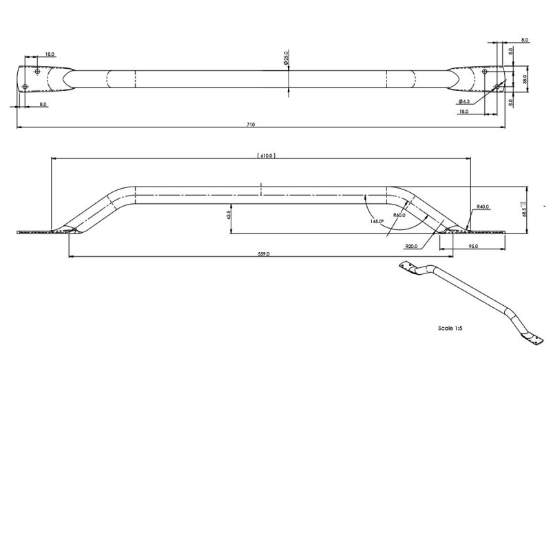 AKW 1000 Series Flat Ended Steel Grab Rail 710mm Length - White