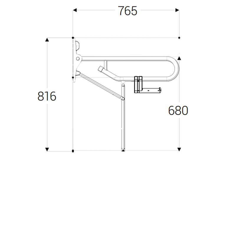 AKW 1800 Series Support Leg Folding Grab Rail 765mm Length White (Fixed Leg)