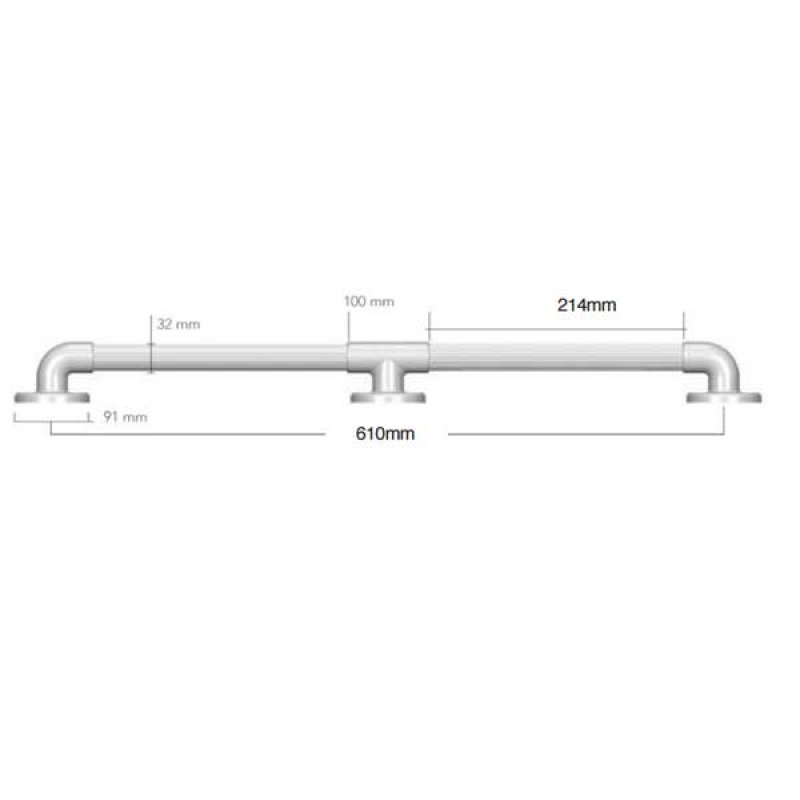 AKW 1900 Series Straight Grab Rail, 610mm Length, White