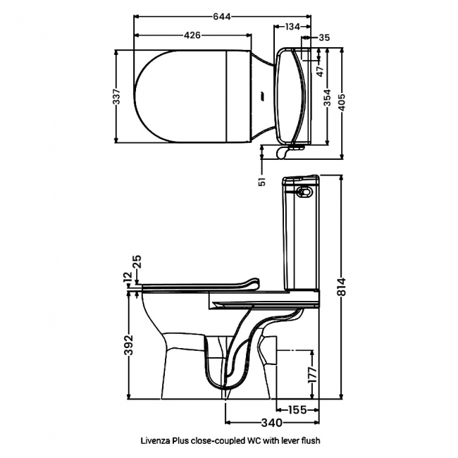 AKW Livenza Plus Close Coupled Toilet with Lever Flush Cistern - Carbamide Soft Close Seat