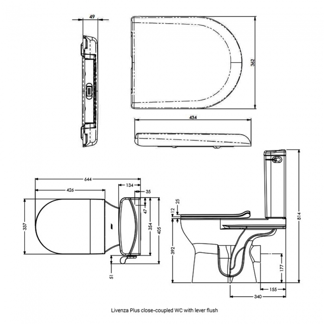 AKW Livenza Plus Close Coupled Toilet with Lever Flush Cistern - Carbamide Soft Close Seat