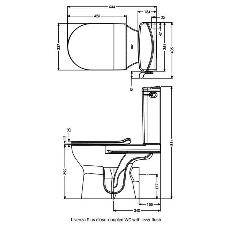 AKW Livenza Plus Close Coupled Toilet with Lever Flush Cistern - Carbamide Soft Close Seat