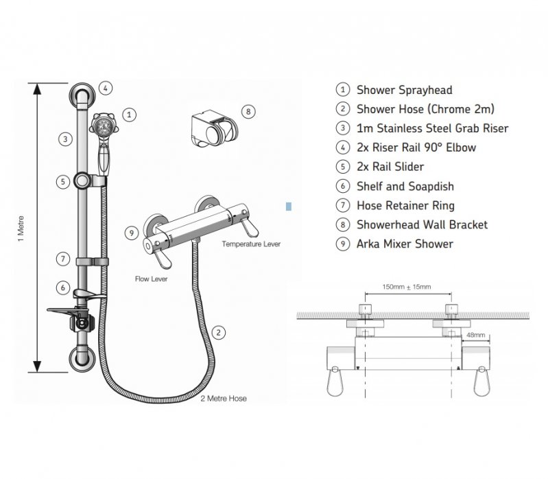 AKW Arka Care Thermostatic Bar Mixer Shower with Shower Kit