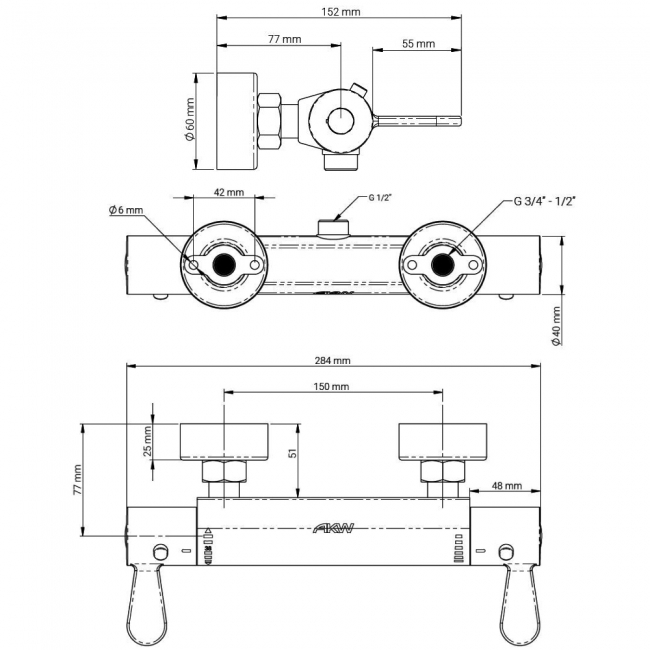 AKW Arka Cool Touch Thermostatic Bar Mixer Shower with Shower Kit - Chrome