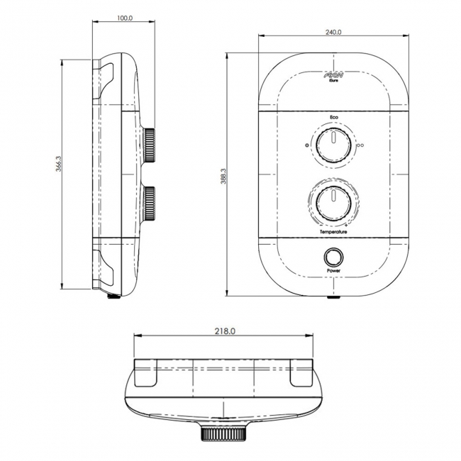 AKW iSure Standard Non-Thermostatic Electric Shower with Chrome Riser Rail Kit - 8.5kW