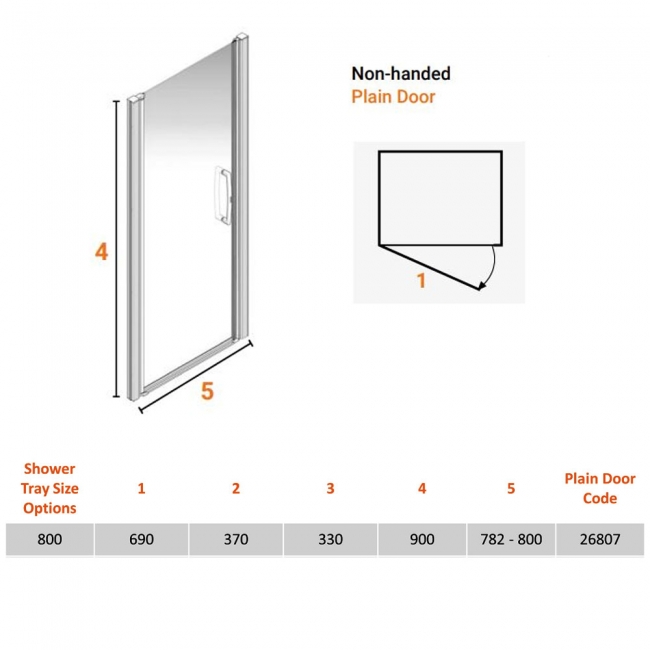 AKW Larenco Alcove Half Height Shower Door 800mm Wide - Non Handed