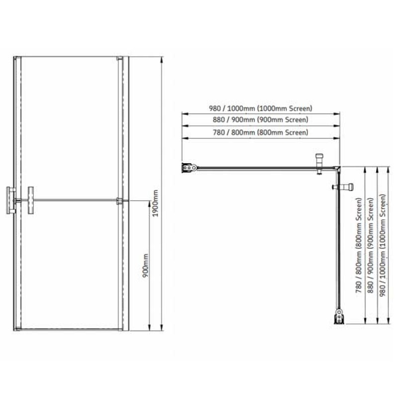 AKW Larenco Duo Shower Door Only, 900mm Wide, Non Handed