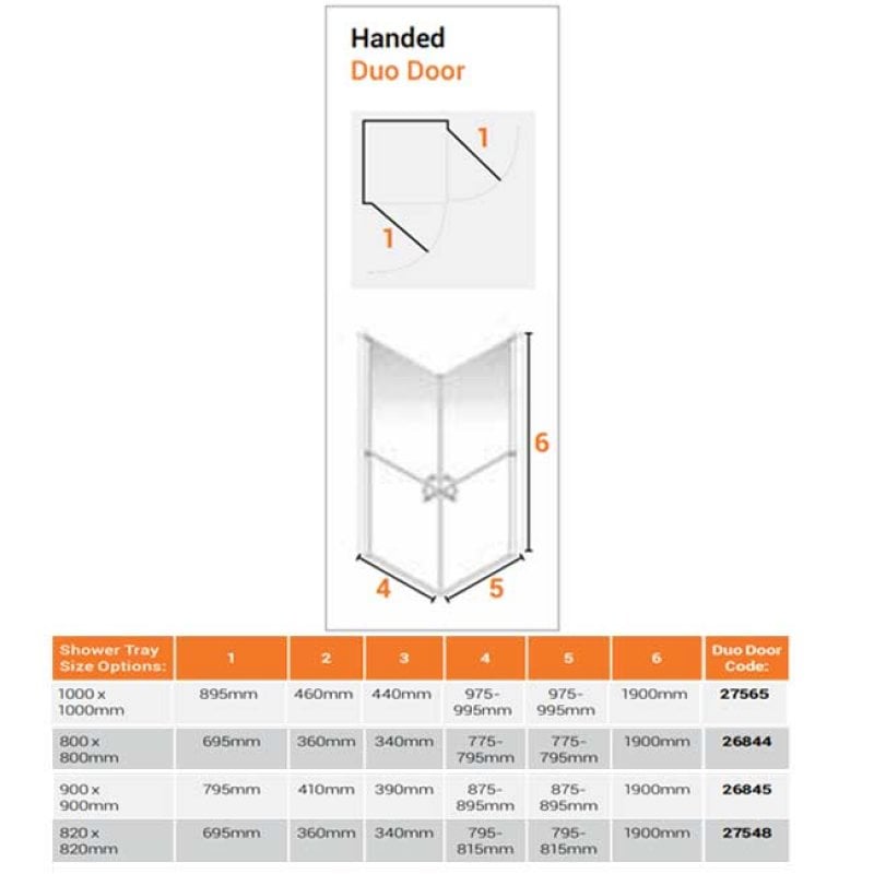 AKW Larenco Duo Hinged Corner Entry Shower Enclosure 820mm x 820mm - 6mm Glass