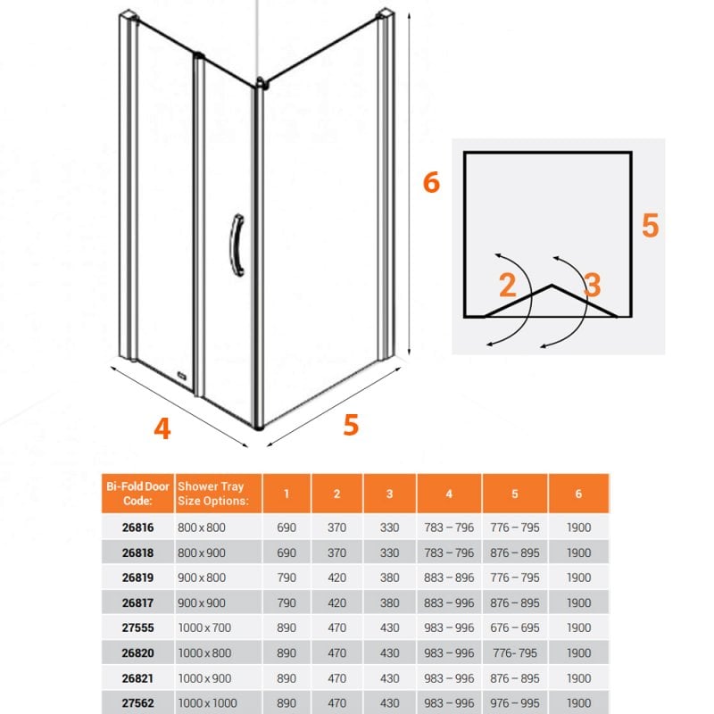 AKW Larenco Corner Full Height Bi-fold Shower Door with Side Panel 900mm x 800mm