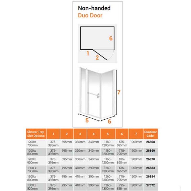 AKW Larenco Duo Inline Hinged Door Shower Enclosure 1300mm x 820mm - 6mm Glass