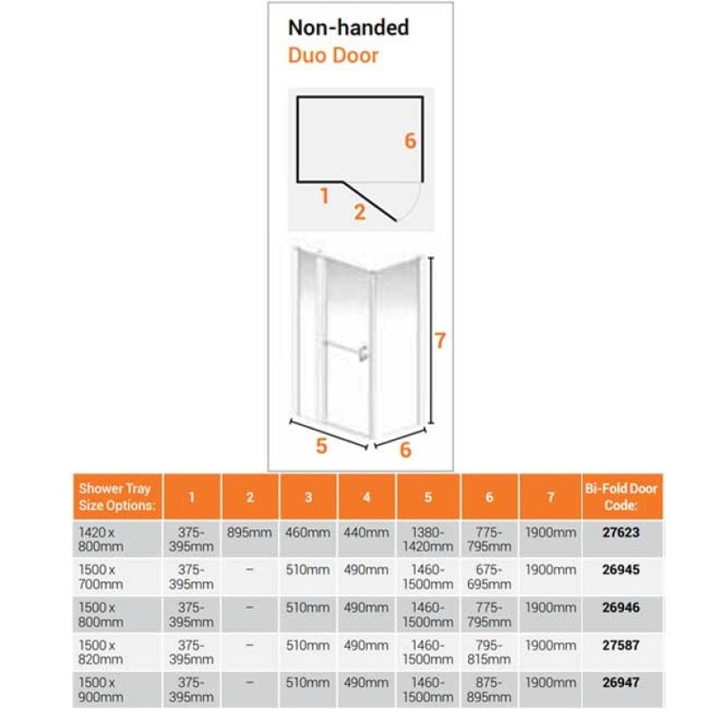 AKW Larenco Corner Full Height Duo Shower Door with Side Panel 1500mm x 820mm
