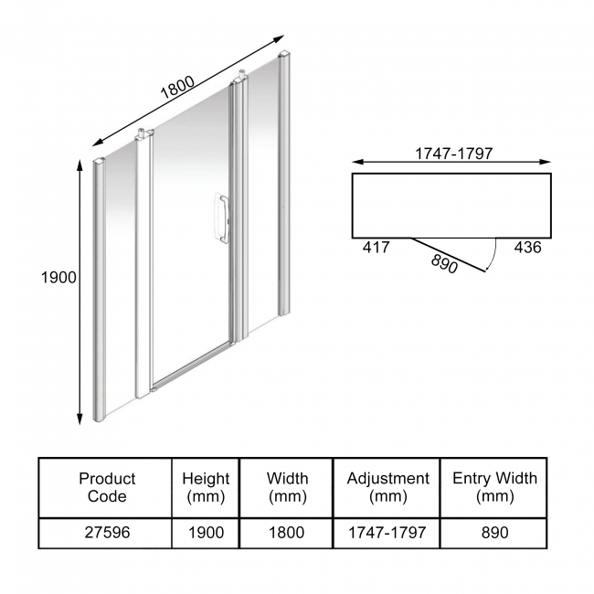 AKW Larenco Dual Inline Hinged Shower Door 1800mm Wide - 6mm Glass
