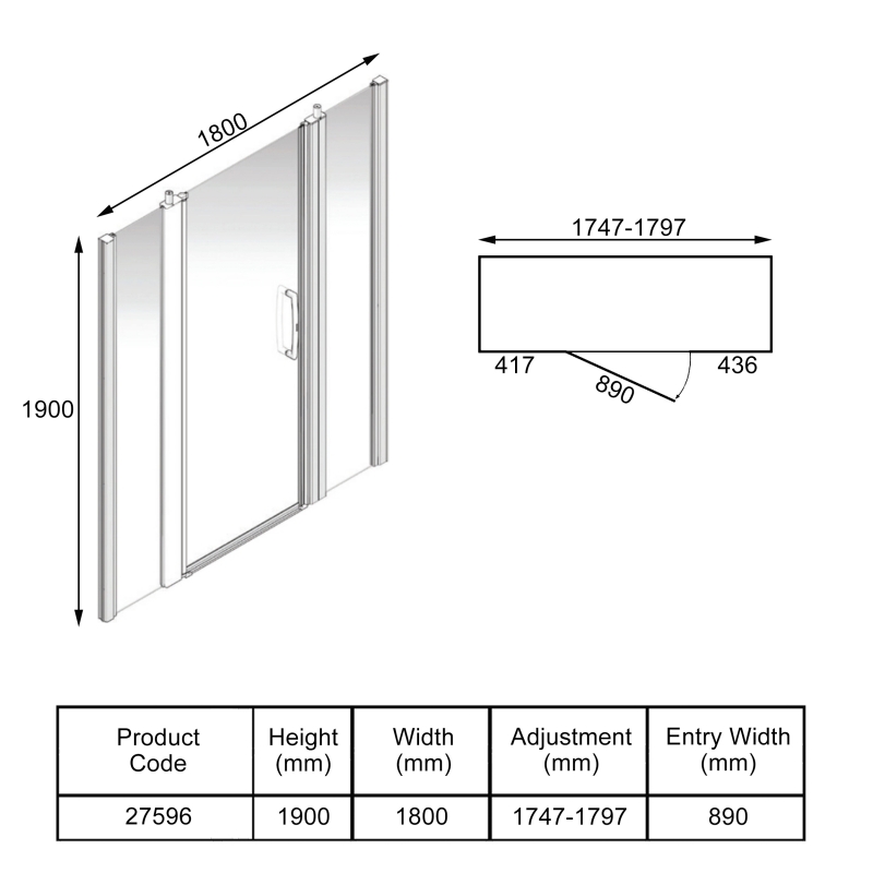 AKW Larenco Dual Inline Hinged Shower Door 1800mm Wide - 6mm Glass
