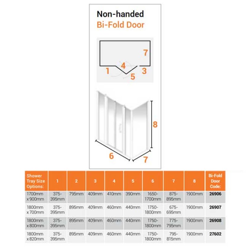 AKW Larenco Corner Full Height Bi-fold Shower Door with Side Panel 1800mm x 820mm
