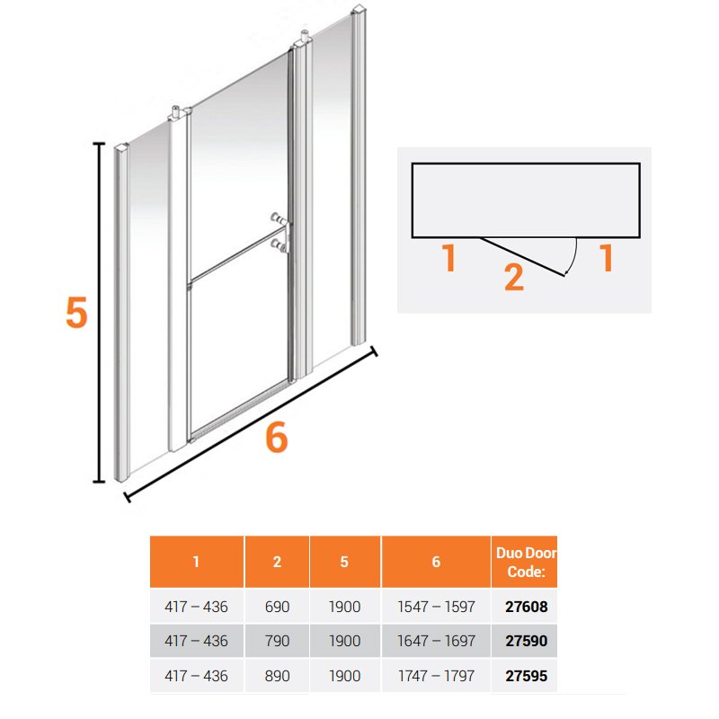AKW Larenco Alcove Full Height Duo Extended Shower Door 1800mm Wide - Non Handed