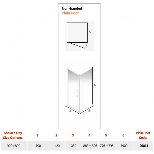AKW Larenco Hinged Door Shower Enclosure 900mm x 800mm - 6mm Glass