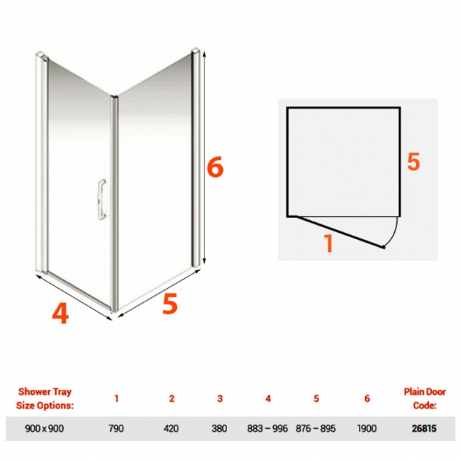 AKW Larenco Hinged Door Square Shower Enclosure 900mm x 900mm - 6mm Glass