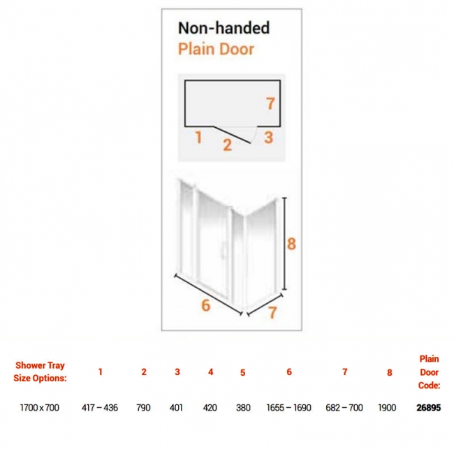 AKW Larenco Dual Inline Hinged Door Shower Enclosure 1700mm x 700mm - 6mm Glass  | Dimension Image