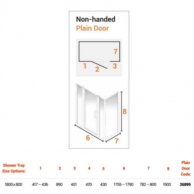 AKW Larenco Dual Inline Hinged Door Shower Enclosure 1800mm x 800mm - 6mm Glass  | Dimension Image