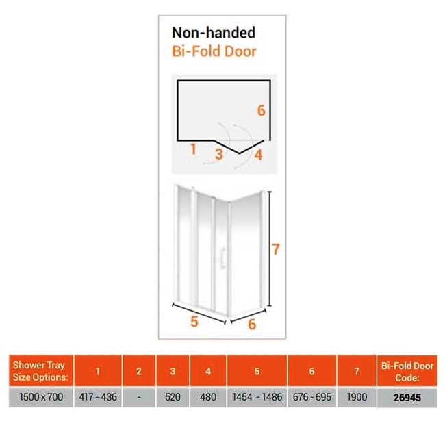 AKW Larenco Corner Full Height Bi-fold Shower Door with Side Panel 1500mm x 700mm