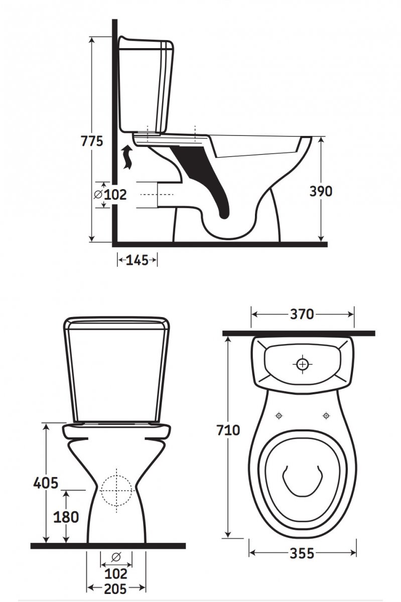 AKW Livenza Close Coupled Toilet - Push Button Cistern - Standard Seat