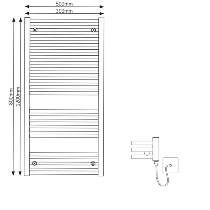 AKW LST Curved Heated Towel Rail 1200mm H x 500mm W - White