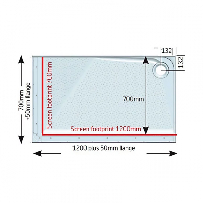 AKW Mullen Anti-Slip Rectangular Shower Tray with Upstands 1200mm x 700mm Right Handed