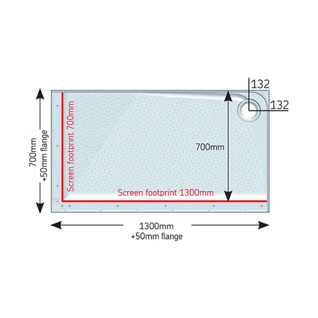 AKW Mullen Anti-Slip Rectangular Shower Tray with Upstands 1300mm x 700mm Right Handed