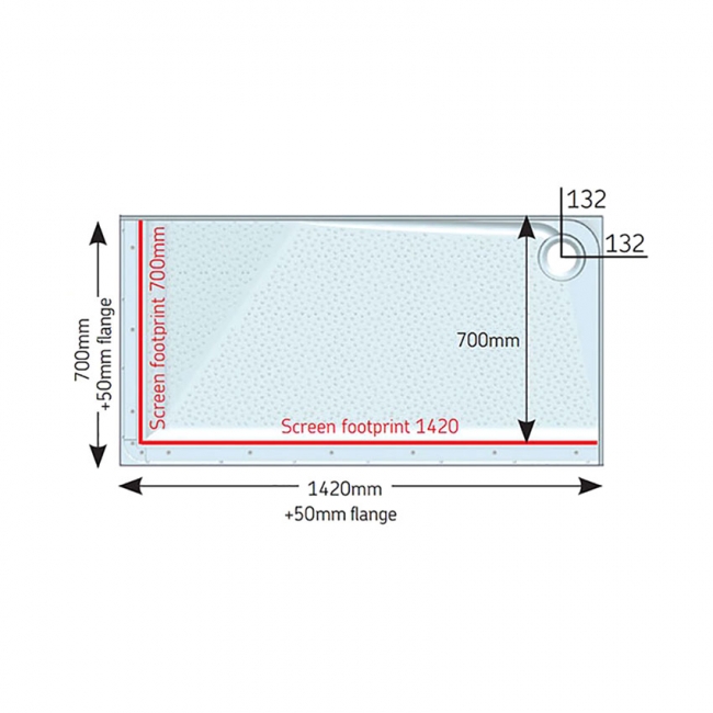 AKW Mullen Anti-Slip Rectangular Shower Tray with Upstands 1420mm x 700mm Right Handed