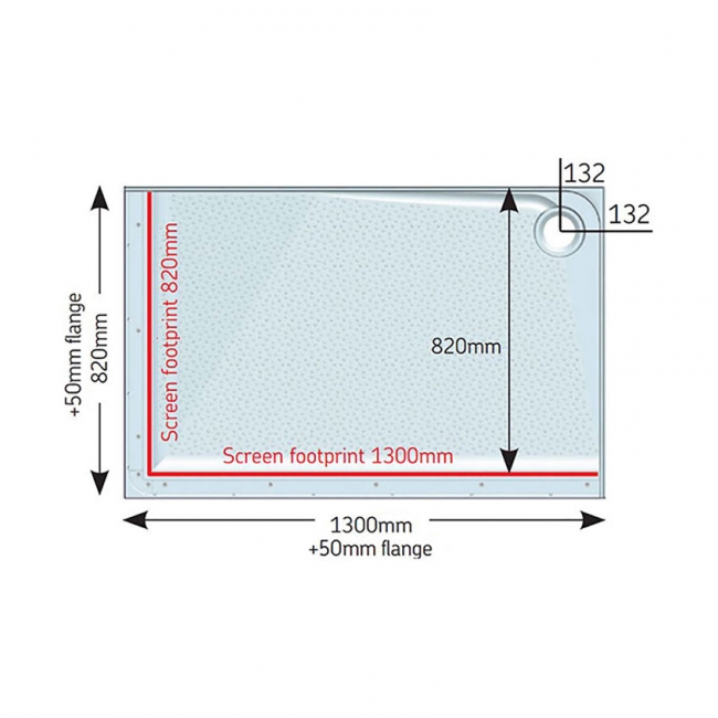 AKW Mullen Rectangular Shower Tray, 1300mm x 820mm - Right Handed