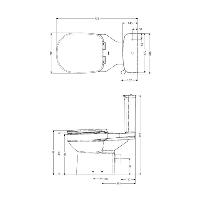 AKW Navlin Doc M Raised Height Close Coupled Toilet with Raised Push Button Cistern 750mm Projection - Excluding Seat
