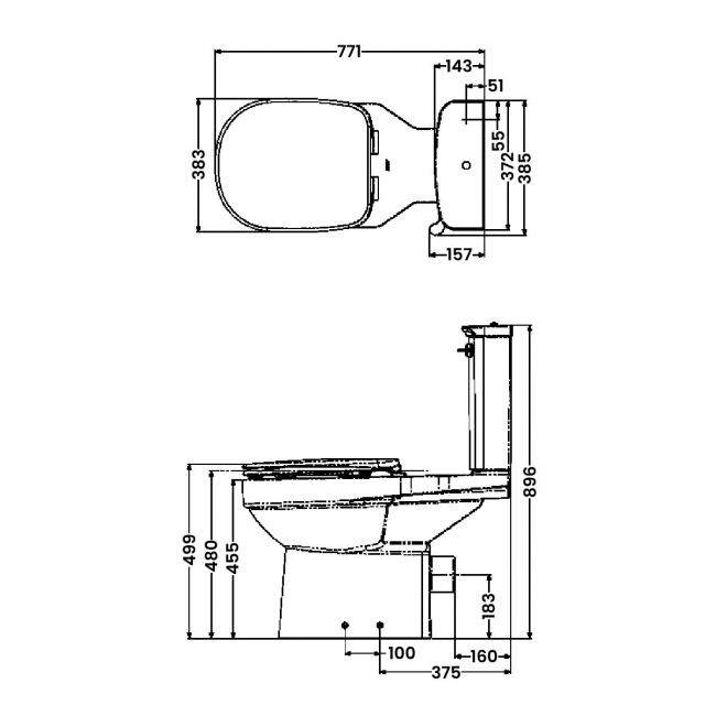 AKW Navlin Doc M Raised Height Close Coupled Pan with Lever Cistern 750mm Projection - Excluding Seat