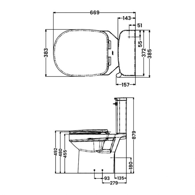 AKW Navlin Doc M Raised Height Close Coupled Pan with Lever Cistern 650mm Projection - Excluding Seat