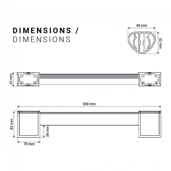 AKW Onyx 2 Straight Grab Rail 300mm Wide - Chrome / White