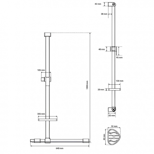 AKW Onyx 2 T&L Shaped Grab Rail - Chrome / White
