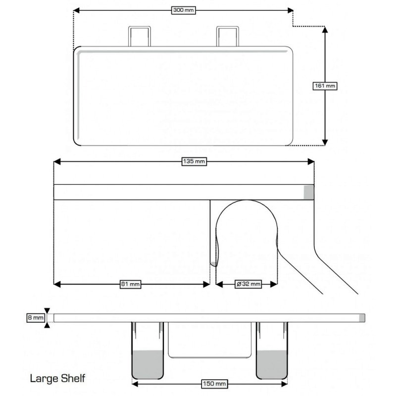 AKW Onyx Large Shelf for Rail - Clear