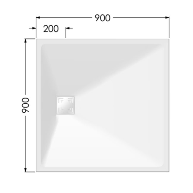 AKW Onyx Exclusif Black Slate Effect Square Shower Tray 900mm x 900mm  | Dimension Image