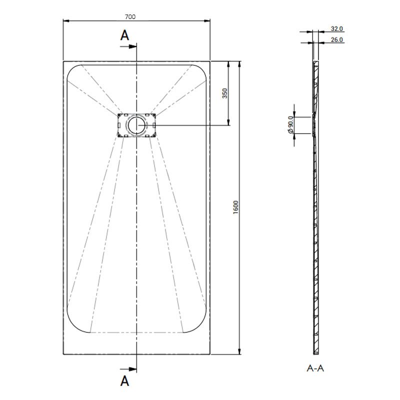 AKW Onyx Rectangular Shower Tray 1600mm x 700mm 11869