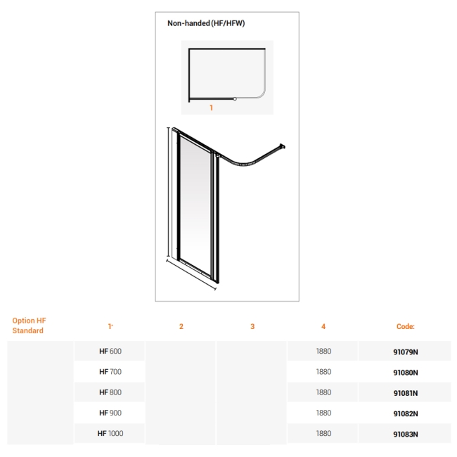 AKW Option HF Shower Screen 1000mm Wide  | Dimension Image
